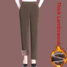 Thickened Corduroy Mom Pants Autumn Winter High Waist Straight Leg Casual Trousers for Middle-Aged Women Harlan Loose Fit