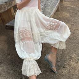 Vintage Women's Long Lace Bloomers Casual Loose Fit Stylish Solid Lace Floral Drawstring Mid Rise Crop Pants