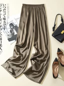 Ice Silk Wide-leg Pants Woman Summer 2026 Elastic Waist Satin Straight Trousers Solid Casual LOOSE Acetate Women's Pants