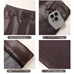 2025 Trendy Fall Winter Fleece Loose Wide Leg Warm Leather Pants Women Button Pocket High Waist Thick PU Casual Straight Pants