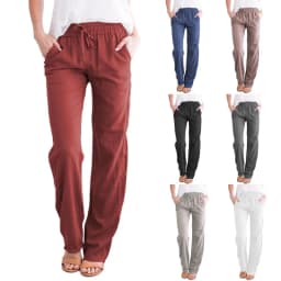 Spring and summer new solid color cotton and linen drawstring loose casual wide leg pants