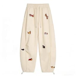 Unisex Men Women Western Style Straight Leg Trousers Cute Dog Embroidery Loose Wide Leg Soft Breathable Spring Autumn Daily Hip