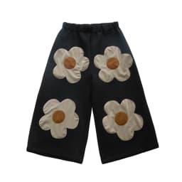 imakokoni Black Floral Applique Wide Leg Straight Cropped Pants Women's Pants Casual Female Clothing for Women