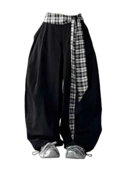 Women Black Gothic Parachute Pants Baggy Oversize Lace-up Long Pants Harajuku Japanese 2000s Style Y2k Vintage Trousers Clothes