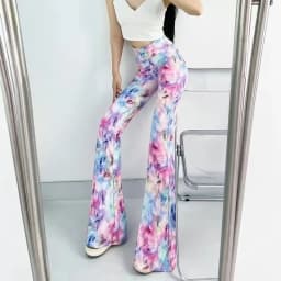 Sexy High Waist Striped Flare Pants Women Streetwear Print Tie Dye Slim Pantalones Vintage Lenggings Spodnie Aesthetic Trousers