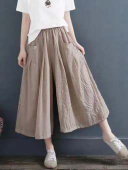 Retro Chinese Style Loose Cotton Linen Wide Leg Pants Women's Summer Double Layer Thin Casual Trousers Comfortable Loose Fit