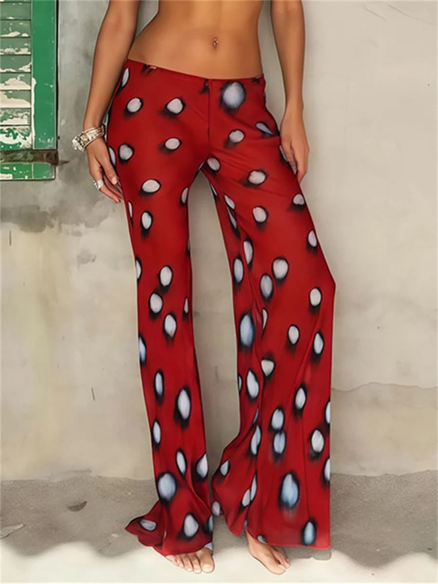 Weird Puss Trend Print Pants Women Casuals Simple Elastic Waist Fashion Midnight Street Clubwear Daily Chic Wide-Leg Bottoms