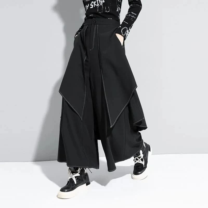Women's Wide Leg Pants 2026 Spring Summer Casual Fake Two Pieces Design Ladies Trousers Loose Streetwear Fashion Femme Pants