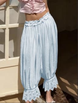 Summer Women Aesthetic Cropped Pants Chic Loose Wide Leg Rise Lace Lantern Trousers Casual Streetwear