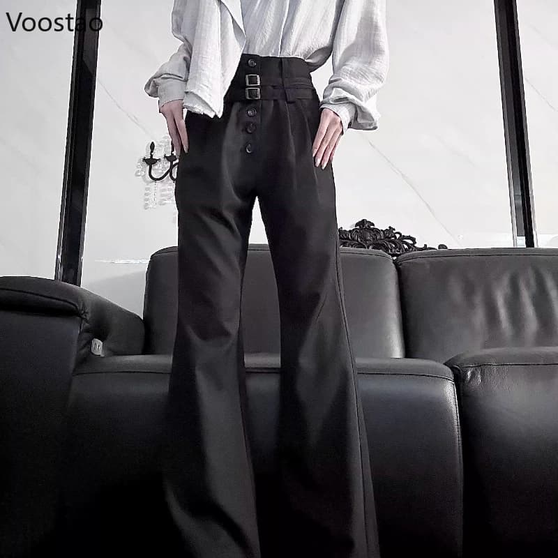 Victorian Gothic Knight Flared Pants Spring Women's Vintage Black Slim High Waist Trousers Harajuku Unisex Casual Prince Pants