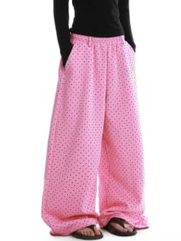 Cute Dot Letter Wide Leg Pant Women Sweet Preppy Style Loose Pink Trousers Female Casual Vintage High Waist Spring Summer Pants