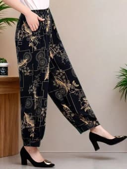 Loose Cotton Silk Wide Leg Lantern Pants for Middle-Aged And Elderly Women Casual Ethnic Style Square Dance Trousers 2025 New