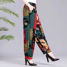 Loose Cotton Silk Wide Leg Lantern Pants for Middle-Aged And Elderly Women Casual Ethnic Style Square Dance Trousers 2025 New