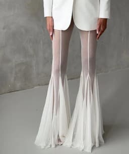 Summer Loose Hollow Out Wide Leg Pants Women Shiny Fashion See Through Street Trousers 2025 New Lady Mesh Holiday Outerwear