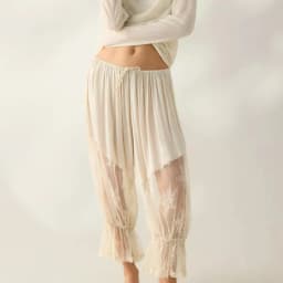 Women Lace Trim Bloomers Pants Drawstring Waist Long Pants Ruffle Patchwork Cropped Lounge Pants Pettipants Y2k Steetwear