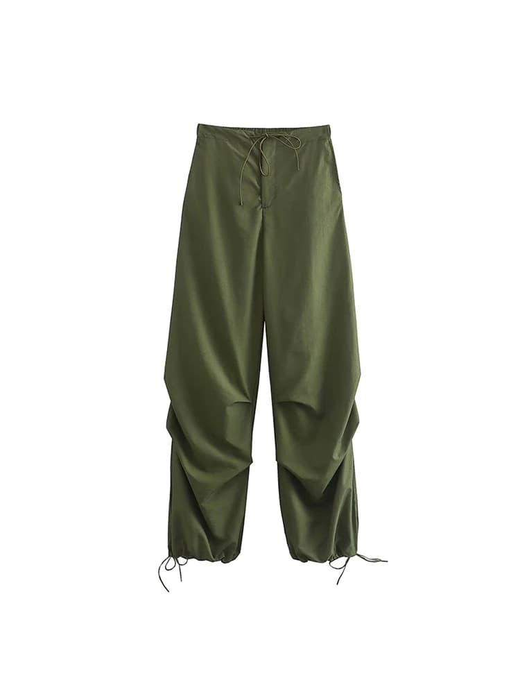 Women Fashion Parachute Cargo Pants Vintage Jogging Trousers High Elastic Waist Female Chic Lady Boot Cut