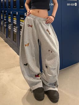 Aoaiiys Grey Loose Pants Women's Sausage Dog Embroidered High Street Trousers 2026 Summer New Drawstring Straight Sweatpants