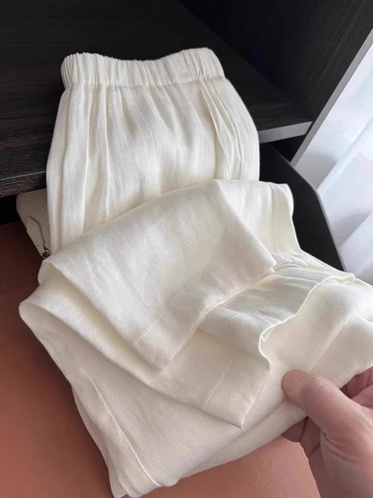 2025 White Cotton and Linen Wide-leg Pants Women's Summer Thin Loose Lazy Drape High-waisted Straight Pants Casual Pants