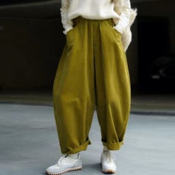 Johnature Winter New Japanese Casual Corduroy Elastic Waist Ankle-length Pants Solid Color Loose Pockets Harem Women Pants