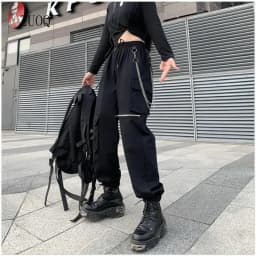 2026 New Gothique Cargo Pants Women Punk Chain Gothic Harajuku Black Trousers Korean Fashion High Waist Sweatpants Female