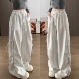Harajuku Wide Leg Sweatpants for Woman Y2K Bow Lace-Up High Waist Oversized Pants Hip Hop Baggy Gray Sports Trousers Women