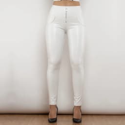 Shascullfites Melody High Waist Faux Pu Leather Pants Scrunch Bum Leather Leggings with Zipper Ring Wet Look Night Club Wear
