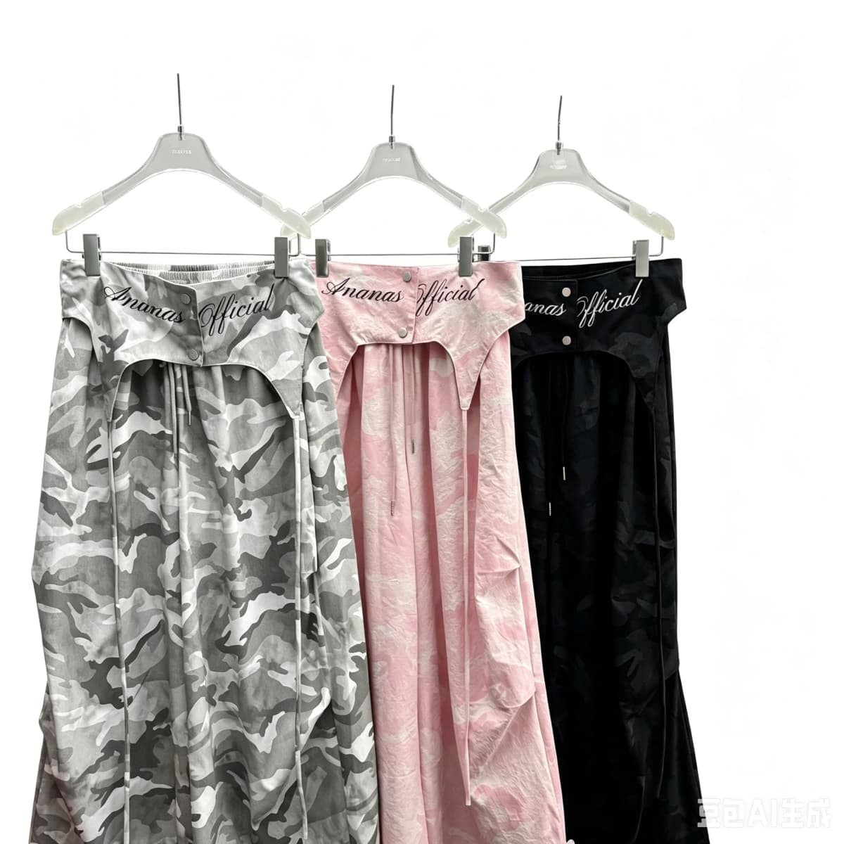 American Sweet Hot Women Camo Print Cargo Pants Attached Waist Skirt Overlay High Waist Wide Leg Streetwear Trousers New Summer