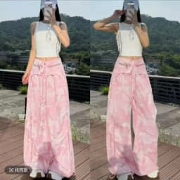 American Sweet Hot Women Camo Print Cargo Pants Attached Waist Skirt Overlay High Waist Wide Leg Streetwear Trousers New Summer