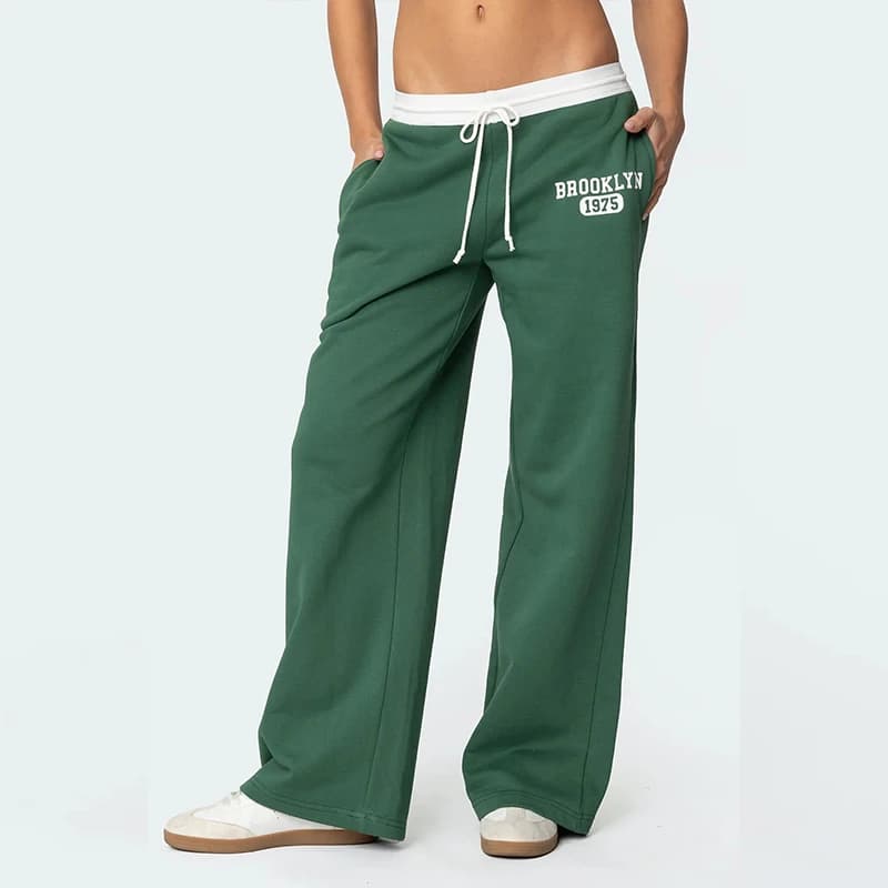Casual Wide Straight Leg Sweatpants for Women Ladies Drawstring Low Rise Baggy Sweat Pants Y2K Number Graphic Joggers Pants