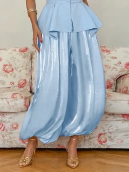 Mueyaruho 2026 Summer Autumn Women Shimmer Lantern Bloomers Pants Loose Crepe Baggy Harem Balloon Trousers Pants For Women