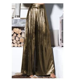 Ladies' Shiny Metallic High Waist Pleated Wide Legs Long Pants, Loose Trousers, Glitter Casual Street Fashion, Summer, 7XL