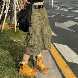 Street Plaid Large Pocket Workwear Cropped Pants for men Women 2025 Summer New Loose American Style Trendy Brand Wide Leg Pants