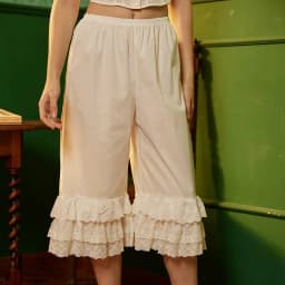 Women Ruffles Hem Pant Loose Fit Lace Bloomers Y2k Vintage Elastic Mid Rise Wide Leg Flared Slips Pants Victorian Pajama Bottoms