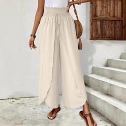 Women's Wide Leg Pants with Asymmetric Hem High Waist Elastic Drawstring Casual Trousers for Summer Vacation Outfit Y2k Clothing
