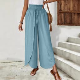 Women's Wide Leg Pants with Asymmetric Hem High Waist Elastic Drawstring Casual Trousers for Summer Vacation Outfit Y2k Clothing