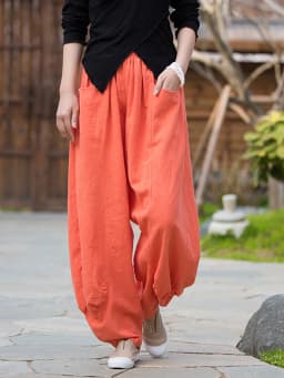 Johnature Women Casual Linen Wide Leg Pants Elastic Waist Solid Color Trouser Spring New 2026 Pockets Loose Vintage Long Pants