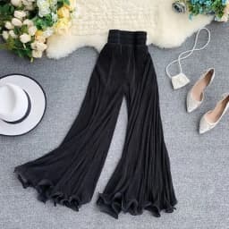 Fishtail Trousers Women Baggy Pants New Wide Leg Ruffled Flare Elastic Waist Pleated White Tulle Thin Spring Wild