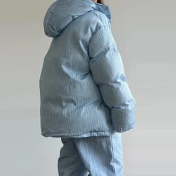 Women Vertical Stripe Puffer 2 Piece Set Hooded Zip‑Up Padded Jacket Elastic Waist Long Pants 2026 Winter Warm Cotton Streetwear