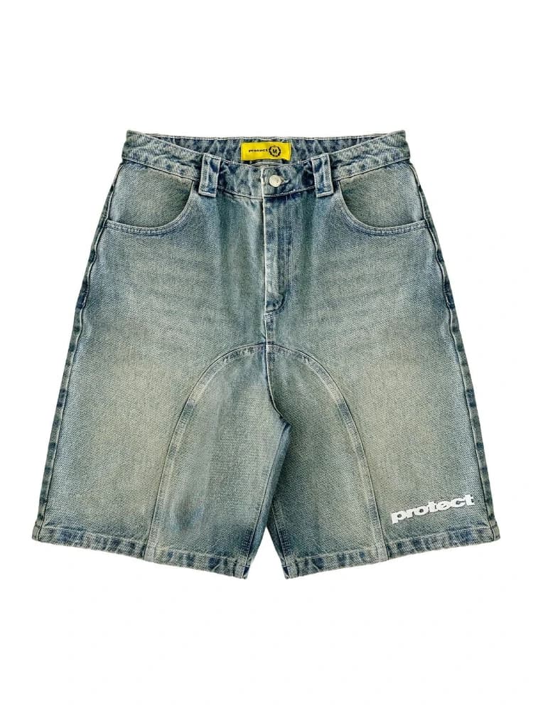 HOUZHOU Y2k Vintage Harajuku Short Jeans Women Washed Embroidery American Retro Man Denim Jorts Baggy Hip Hop Streetwear Summer