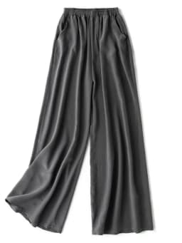 SuyaDream Women Wide Leg Pants 100%Real Silk Solid Elastic Waisted Ankle-length 2025 Office Spring Autumn Chic Trousers Black