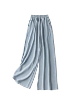 SuyaDream Women Wide Leg Pants 100%Real Silk Solid Elastic Waisted Ankle-length 2025 Office Spring Autumn Chic Trousers Black