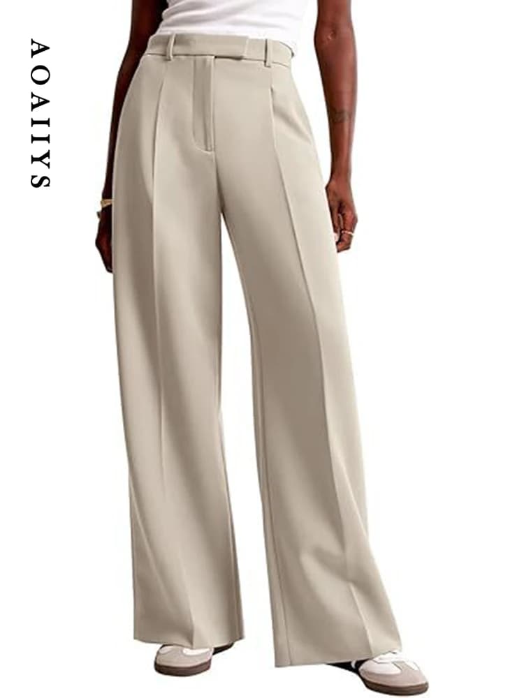 Aoaiiys Solid Suit Pants Women Simple Classic Straight Wide Leg Pants Office Lady High Waisted Trousers Spring Summer 2026 New