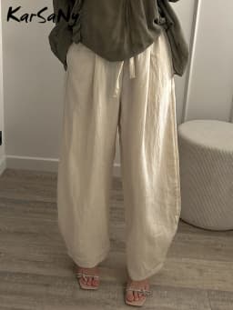 KarSaNy Summer Lyocell Wide Leg Pants Women Baggy High Waist Pink Thin Loose Long Navy Blue Linen Pants Women Summer Trousers