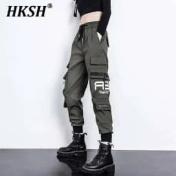 HKSH Women Tide Cargo Pants Casual Loose Trend American Pockets Safari Style Overalls High Street Foot Binding Hiking Ins HK3902