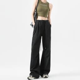 Fashion Big Pockets Women Cargo Pants Lightweight Thin High Waist Wide Leg Pants Woman Spring Summer Casual American Sweatpants