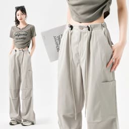 Fashion Big Pockets Women Cargo Pants Lightweight Thin High Waist Wide Leg Pants Woman Spring Summer Casual American Sweatpants
