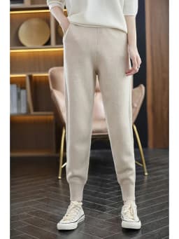 Elegant High Waist Knitted Wide Leg Pants Women's Sporty Style Pure Wool Thickened Autumn Winter New Arrival Trousers