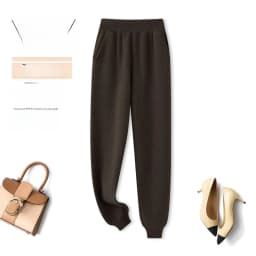 Elegant High Waist Knitted Wide Leg Pants Women's Sporty Style Pure Wool Thickened Autumn Winter New Arrival Trousers