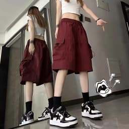 High Waist Wide Leg Workwear Shorts Women's Summer Thin American Casual Design Five-Point Sports Pants Polyester Fiber