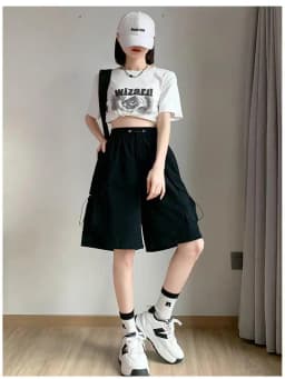 High Waist Wide Leg Workwear Shorts Women's Summer Thin American Casual Design Five-Point Sports Pants Polyester Fiber